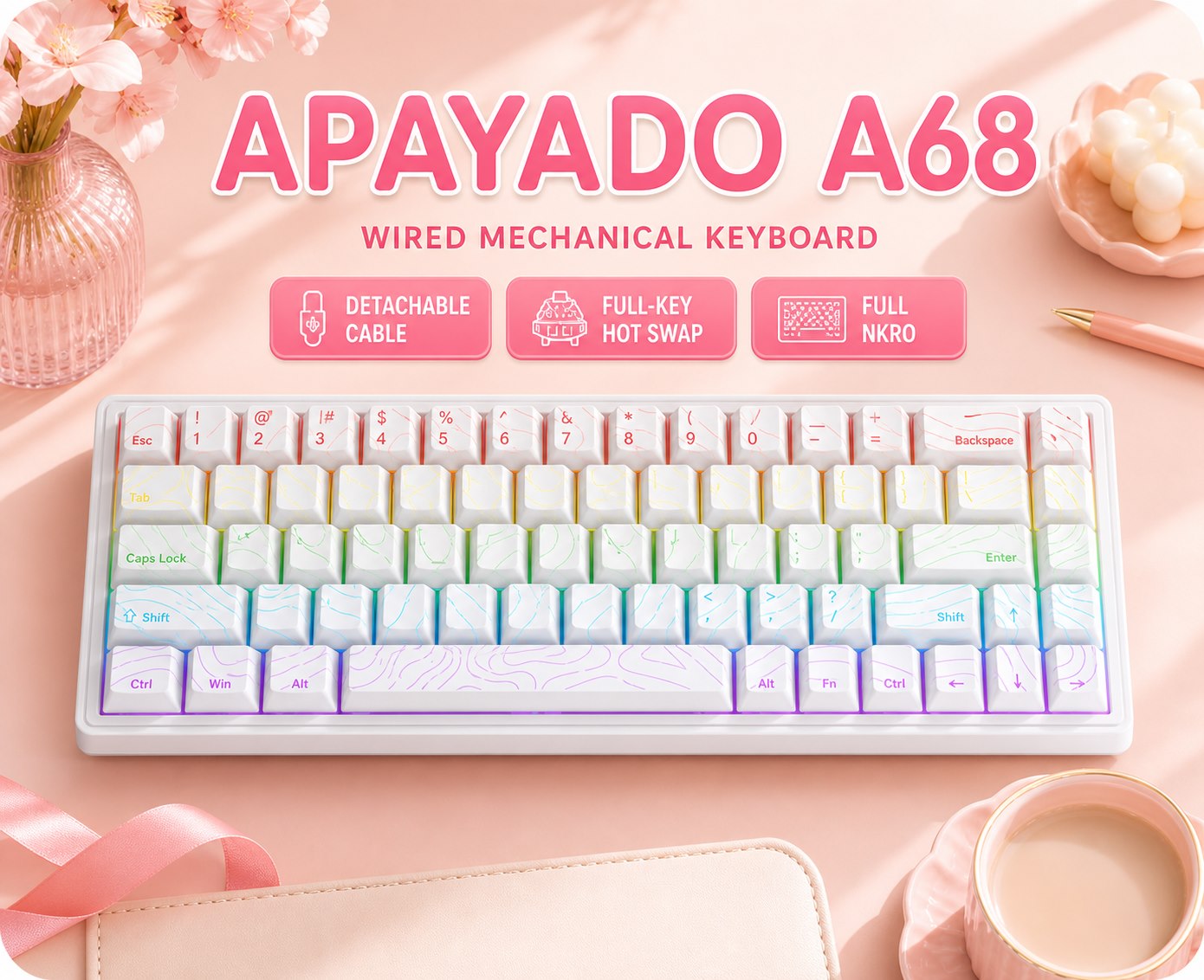 Keyboard Gaming Blue Switch - Tastiera Meccanica Cablata APAYADO A68 Hot-Swappable